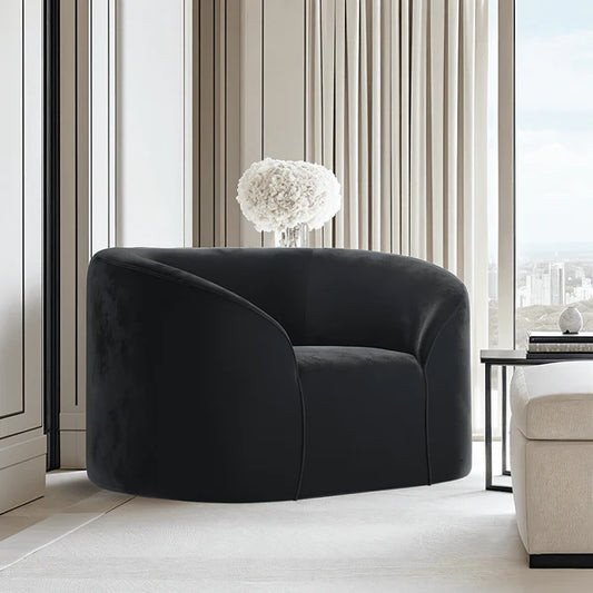 Black Velvet Curved Accent Chair